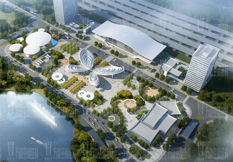 張家港高鐵站前大蝴蝶景觀膜結構工程左右大翅膀主體結構完成